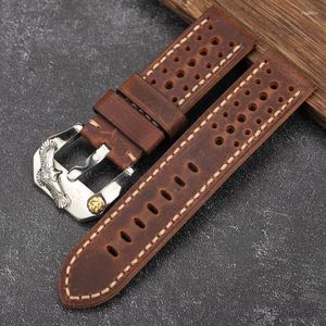 Watch Bands Handmade Leather Watchband Breathable Strap 20 22 24 26MM Hole Bronze Buckle Accessories Deli22