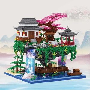 Blocks 3320Pcs Chinese Architecture Micro Building Blocks House Waterfall Tree DIY Diamond Bricks with Light Toys for Kids Adults Gifts J230625