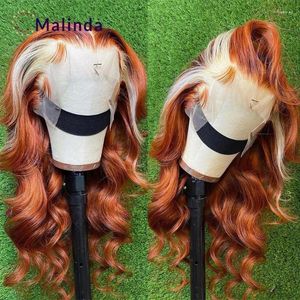 Lace Wigs Orange Ginger Color Curly Human Hair Wig Highlights 30 Polegada Body Wave Front 613 Blonde For Black Women Kend22