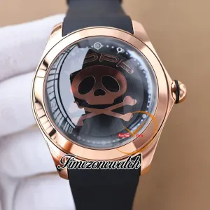 New 47mm Big Bubble KOPP Gray Skull Dial Automatic Mens Watch Rose Gold Case Rubber Strap Gents Watches TWCM Timezonewatch E58A2