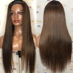 Honey Blonde Brazilian Brown Ombre Human Hair U part Wigs for Black Women 150% Density Remy Hair Wigs Middle Wigs