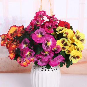 Flores decorativas 14 cabeças amor-perfeito seda artificial buquê de flores para exibição em casa plantas falsas