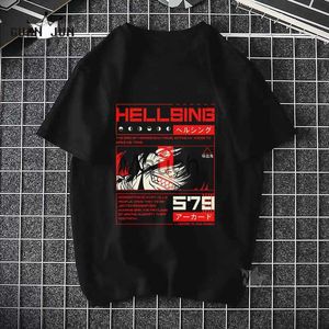 T-shirt da uomo HELLSING Anime Alucard Vampire Hunter Camicia anime su misura Uomo T-shirt grafiche Bla 100 Cotone Manica corta Mens Cloing J230625