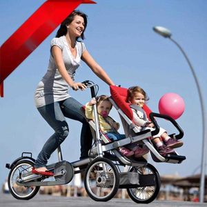 Riding Sitting Child Mother Baby Parent-child Bike, Portable and Foldable High Landscape Three Wheeled Parenting Bicycle pram stroller
