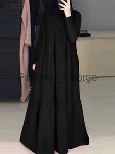 Casual Dresses ZANZEA Fashion Muslim Maxi Long Dress Spring Women Long Sleeve Ruffles Casual Sundress Dubai Turkey Abaya Vestido Robe Femme x0625
