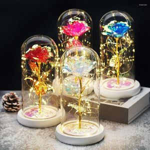 Fiori decorativi Rosa artificiale in cupola di vetro a LED Regalo per sempre alla fidanzata San Valentino Decorazione di nozze