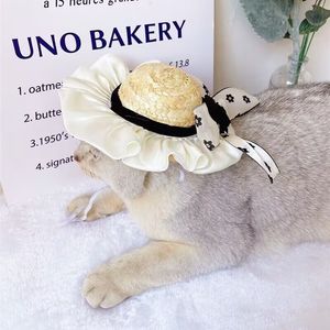 Novel Games Pet Hat Lace Straw Dress Up Cat Dog Sweet and Cute Head Accessories 230625