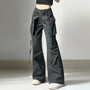 Women's Jeans Straight Oversize Pants Harajuku Vintage Aesthetic Low Waist Trousers Pockets Cargo For Women Wide Leg Baggy