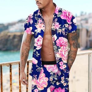 Herrespår män skjorta set tryck lapptäcke lapel kort hylsa casual skjorta strand shorts sommar streetwear semester hawaiian kostymer män 230621