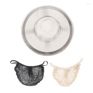 Kopplingspåsar 1x Basket Drain Garbage Stopper Metal Mesh Sink Sile 2sts återanvändbar bomullsnätsträngväska (svart beige)