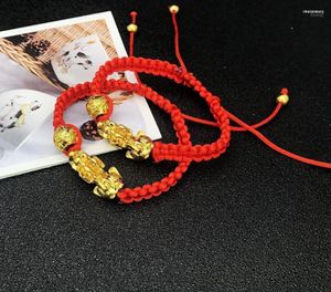 Braccialetti con ciondoli 10 pezzi / lotto Corda rossa fortunata di alta qualità Pixiu Bracciale regolabile buddista tibetano color oro per le donne Melv22