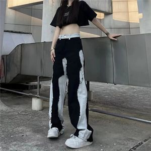 Dżinsy damskie HARAJUKU HIGHT STREET SPLIKING PROSTA JEANS Kobieta moda gotycka odzież Y2K Streetwear szerokie nogi worki dżinsy kobiety 230625