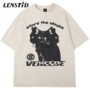 Men's T-Shirts Summer Men Short Sleeve Tshirts Hip Hop Bla Cat Print Punk Goic TShirts 2023 Y2K Streetwear Harajuku Casual Cotton Top Tees J230625