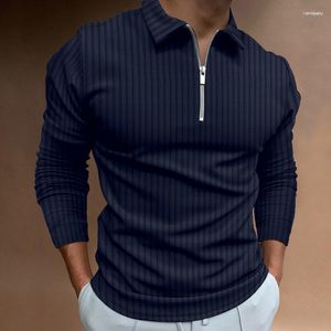 Polo da uomo Polo da uomo a maniche lunghe a righe da uomo Autunno Uomo Colletto rovesciato T-shirt con cerniera Top Abbigliamento da strada Moda casual