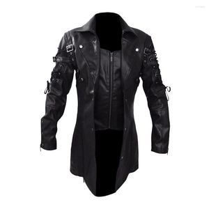 Men's Jackets Men Leather Jacket Winter Waterproof Long Faux Fur Coats Motorcycle Clothing Gothic Black Zipper