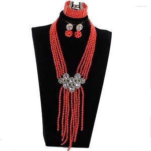 Necklace Earrings Set Simple African Beads Crystal Long Pendant Bridal 2023 Gift BCL-540