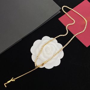 Womens Diamond Chains Necklaces Crystal Designer Pendant Necklace Lady Long Gold Jewelry Y Letter Shinny Necklaces Chokers Jewlery 236213C