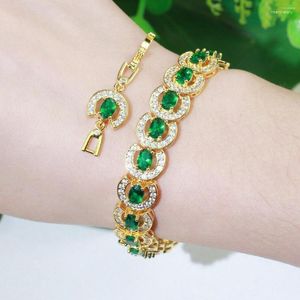 Link Bracelets Glittering African Green Cubic Zirconia Tennis Chain Luxury Bracelet For Women Dubai Gold Color Wedding Charms Jewelry