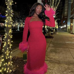 Sukienki swobodne seksowne czarne różowe kwadratowe szyję z długim rękawem Bodycon Midi 2023 Summer Women Elegancka gwiazda bandaża klubowa impreza klubowa