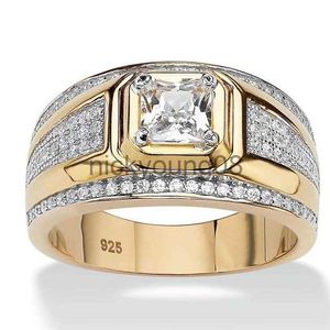 Banda Anéis Anel Masculino Clássico Banhado a Ouro Cor Dominante Corte Quadrado Zircão Branco Anel de Dedo de Casamento Negócios para Homens Jóias da Moda x0625