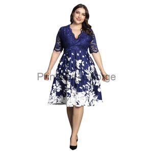 Sukienki swobodne Krzywa plus size kobiety Patchwork Floral Sundress Summer Długość kolanowa sukienka Elegancka Tuneca z rękawem z siatki samica samica szaty x0625