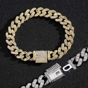 Retro Mens Hip Hop Cuban Link Chain Bracelet 12mm Single Row Full Drill Flip Bucket Punk Rock Miami Curb Chains Bracelets Iced Out Wristband Rapper Nightclub Jewelry