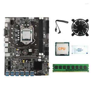 Moderbrädor B75 12USB BTC Miner Motherboard CPU 4G DDR3 RAM -fläkt SATA -kabel Termisk fett 12 PCIe till USB LGA1155 SLOT MSATA