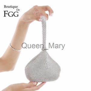 Вечерние сумки Boutique De FGG Sparkling Silver Diamond Women Mini Evening Clutch Wristlets Bag Bridal Wedding Party Crystal Handbag and Wallet J230625