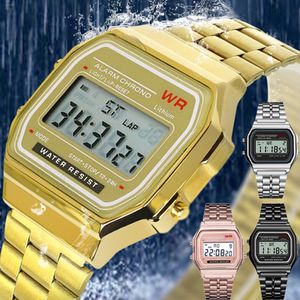 Relógios femininos de luxo F91W banda relógio retrô digital aço inoxidável esportes militares relógios à prova d'água masculino feminino relógio de pulso eletrônico 230621