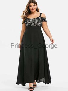 Abiti casual 2022 Fashion Summer Dress Plus Size Donna Cold Shoulder Strap Slip Sundress Vita alta Patchwork in pizzo Abiti da festa in chiffon x0625