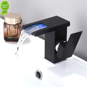 Brass LED Waterfall Bathroom Basin Faucet Set Cold Hot Water Mixer Crane Sink Tap Color Change Powered by Water Flow Faucets