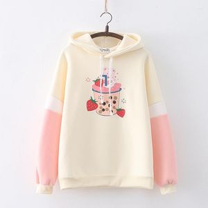 Bluzy damskie zima kawaii truskawkowa bluza bluza bluzy z kapturem polarowe ciepłe ubrania urocze dziewczyny harajuku moda anime niedźwiedź niedźwiedź pullover