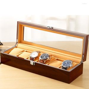 Uhrenboxen Hüllen Luxus 6 Slots Holzkiste Holz Schatulle Gitter Organizer Schmuck Uhren Vitrine Halter Aufbewahrung Geschenk Deli22