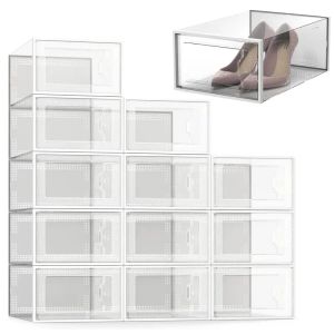 10pcs/set Fold Plastic Shoes Case Thickened Transparent Drawer Case Plastic Shoe Boxes Stackable Box Shoe Organizer Shoebox