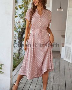 Casual Dresses Ladies Polka Dot Print Shirt Dress Women Casual Midi Holiday Summer Dress Female Loose Women Beach Dress Sundress Robe Vestidos J230625