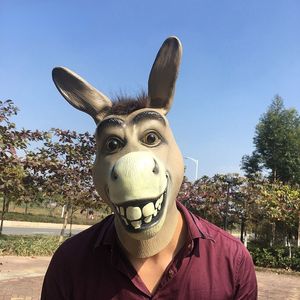 パーティーマスク面白い大人の不気味なおかしいロバ馬ヘッドマスクラテックスハロウィーン動物コスプレ動物園小道具パーティーフェスティバルコスチュームボールマスク230625