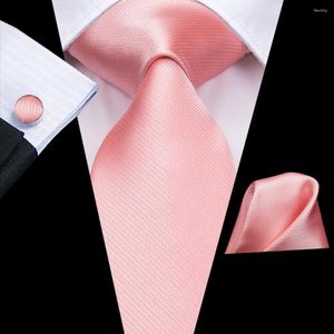 Bow Ties Peach Pink Solid 2023 Eleganta män slipsar Hanky ​​Cufflink Silk Slips för bröllopsfest Affärsmodemärke Hi-Tie Design