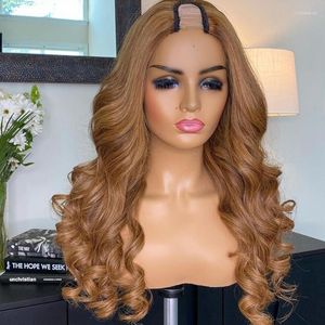 Lace Wigs 200 Density Human Hair Machine Made Half For Women Blonde Ombre Highlight U Part Remy Peruvian Kend22