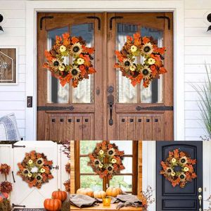 Decorative Flowers Fall Wreath Artificial Eucalyptus Leaf Pumpkin For Front Door Harvest Thanksgiving Festival Holiday Porch Decor L5