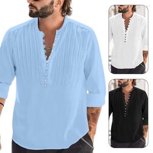 T-shirt da uomo T-shirt da uomo in cotone e lino da uomo manica lunga tinta unita casual t-shirt top bottoni taglie forti primavera autunno moda