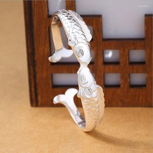 Pulseira Exquisite Cute Fish 925 Silver Sterling Jewelry Bracelets Pisces Double Etnic Style Retro Bangles Melv22