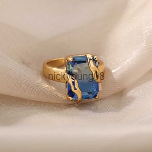 Band Rings Blue Cubic Zircon Stone Ring For Women Stainless Steel Square Geometry Finger Ring Party Accessories Jewelry Gift Bijoux Femme x0625