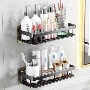 Bathroom Shelves Aluminum Alloy Shower Storage Rack Nodrill Wall Mount Corner Shelf Toilet Holder Makeup Organizer for Shampoo 230621