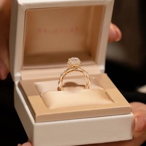 Solitaire Ring COSFIX 0.5 Engagement for Women Sparkling Rose Shape Lab Grown Diamond Band Sier Jewelry 230625