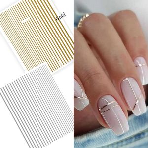 Stickers Decals 1Pc Silver Gold Lines Stripe Nail Sticker Decals Metal Strip Luxury Nails Slider 3D Self Adhesive Design Nail Art Stickers Paper x0625
