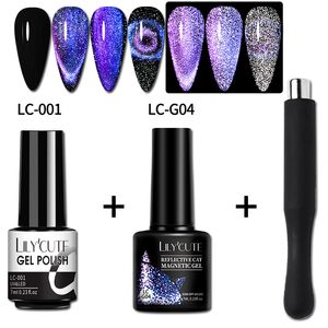 Conjunto de esmaltes em gel magnético para gatos 7ML 9D com bastão magnético em gel preto fluorescente com brilho