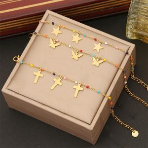 Charm Bracelets Fashion Simple Gold Color Stainless Steel Bracelet For Women Cute Star Heart Butterfly Girl Party Jewelry Gift