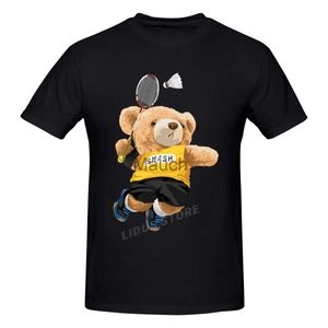 メンズTシャツテディベアバドミントンTシャツハラジュクストリートウェアショートスリーブTシャツ100コットングラフィックスブランドティートップスJ230625