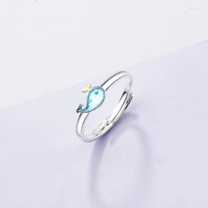 Cluster Rings Little Whale Korean Sweet Dolphin Cute Fish Silver Color Personality Resizable Opening Ring For Women Luxury Jewelry SRI215