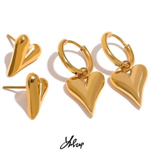 Ear Cuff Yhpup Stainless Steel Chic Heart Huggie Hoop Earrings Charm Gold Color Tarnish Free Trendy Fashion Jewelry for Women Bijoux 230621